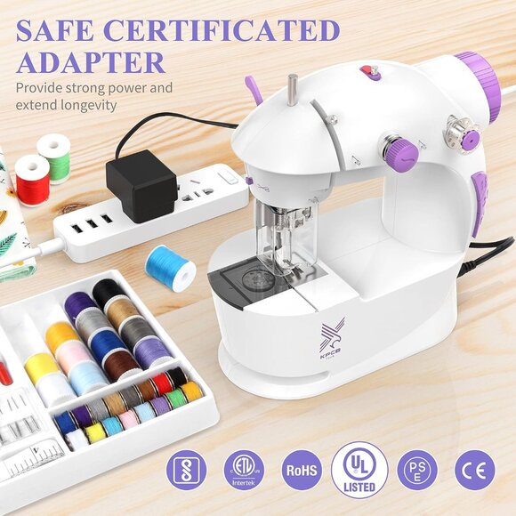 Mini White Sewing Machine with Full Kit and Fabric Bundles - Portable Beginner F - Picture 8 of 8